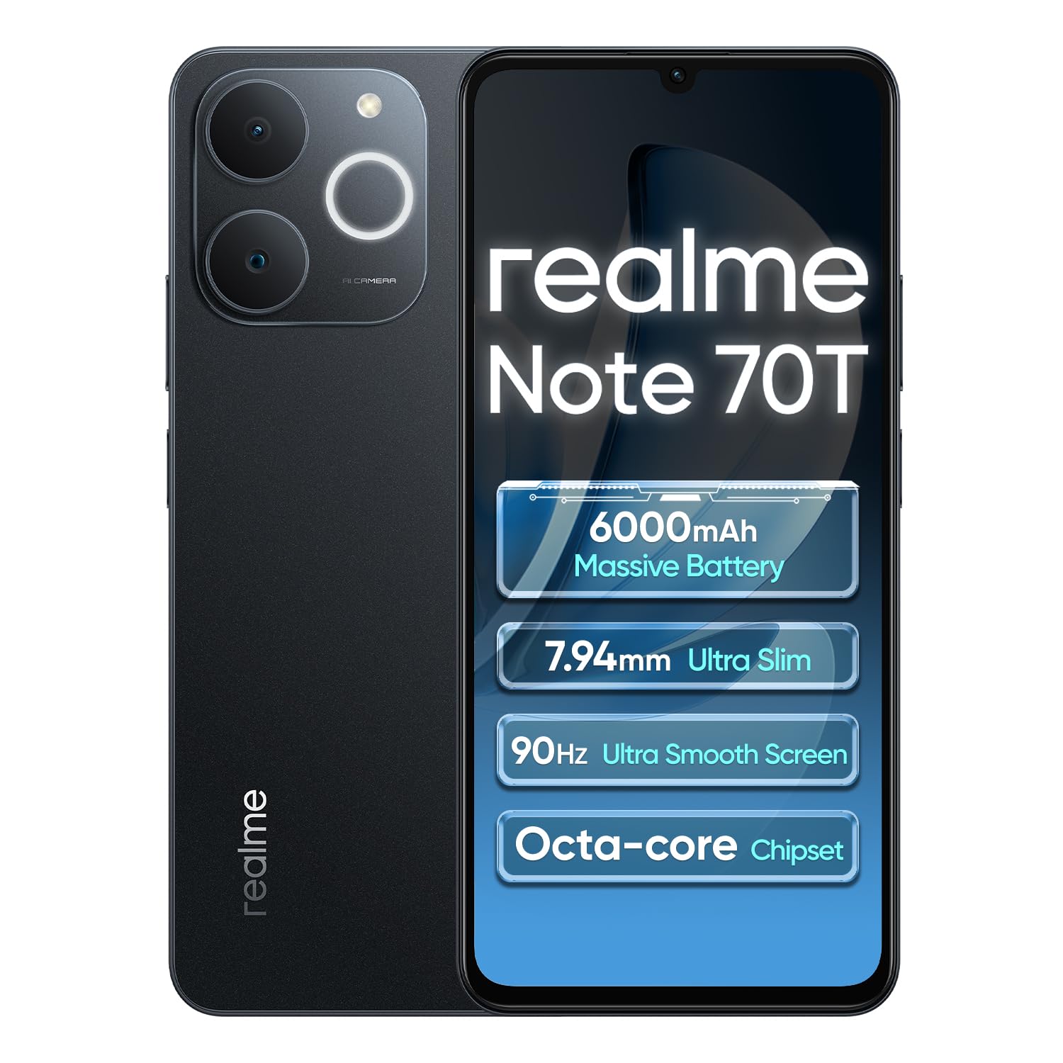 realme Note 70T 4G 4+64Go Smartphone, 6.75 Pouces d'écran, Black